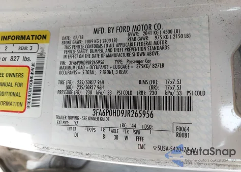 2018 Ford Fusion Se из США, поврежденный, VIN 3FA6P0HD9JR265956